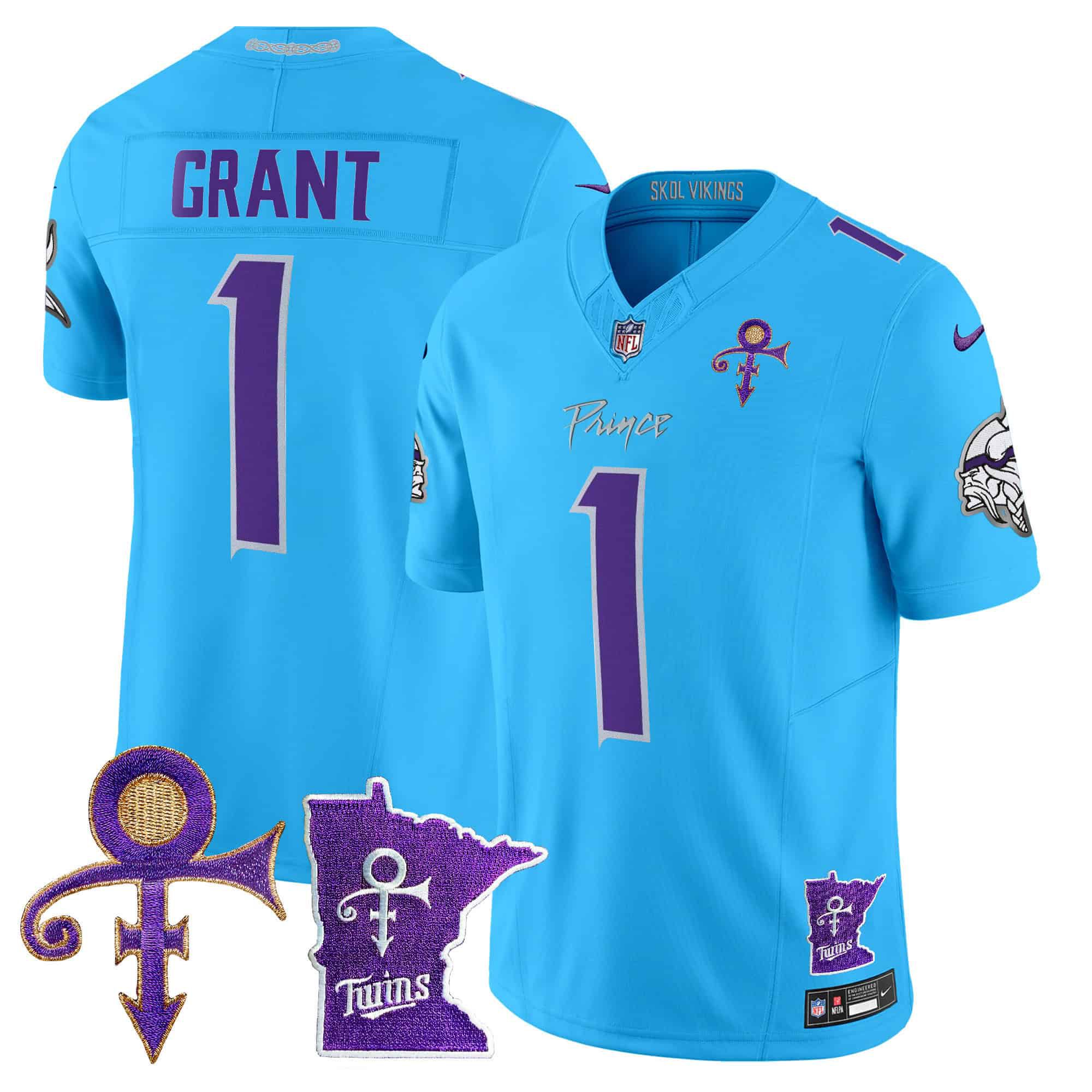 Men Minnesota Vikings #1 Grant Light Blue 2024 Nike Prince Vapor Limited NFL Jersey